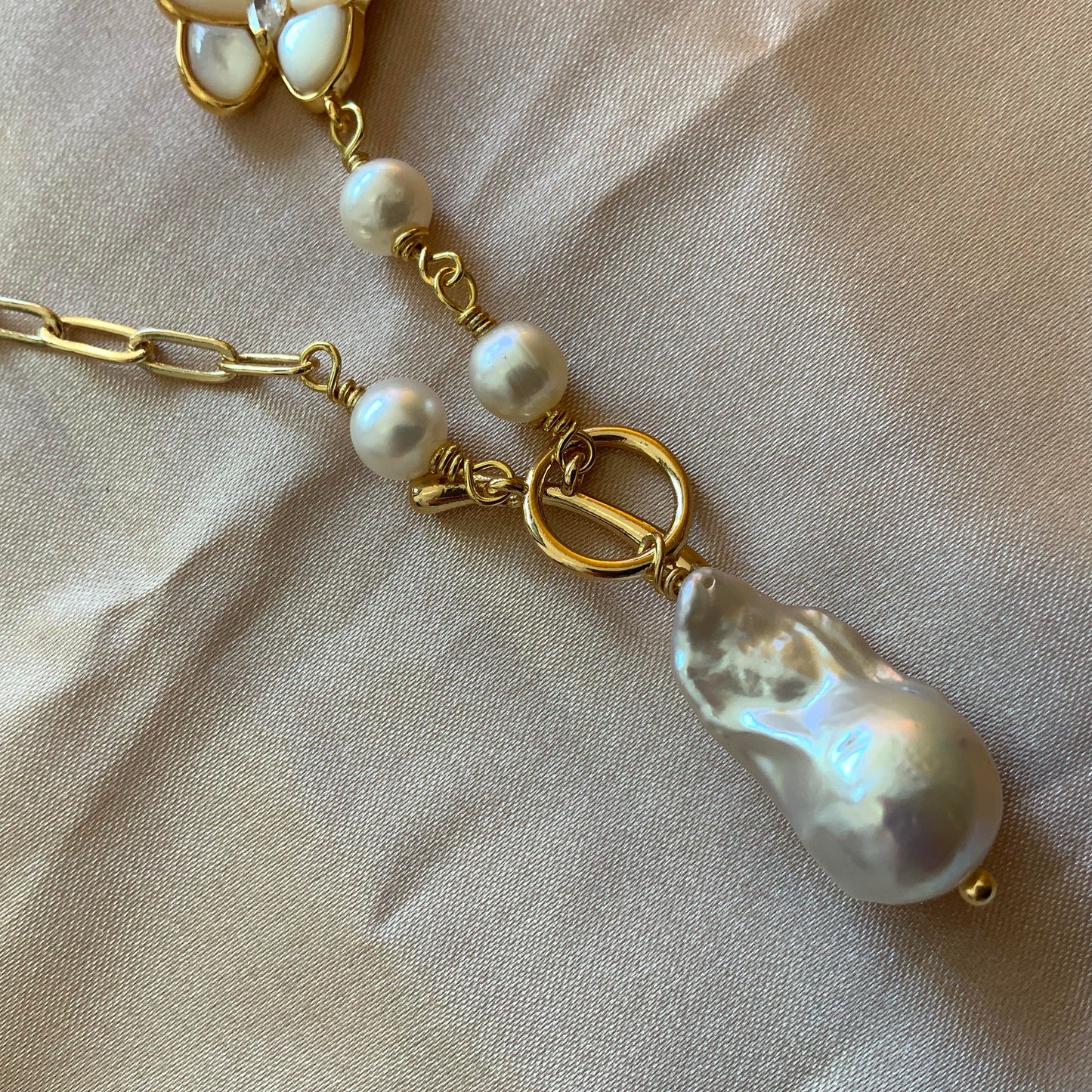 Freshwater Baroque Pearl Pendant Necklace Butterfly Love Heart Necklace Gift for her