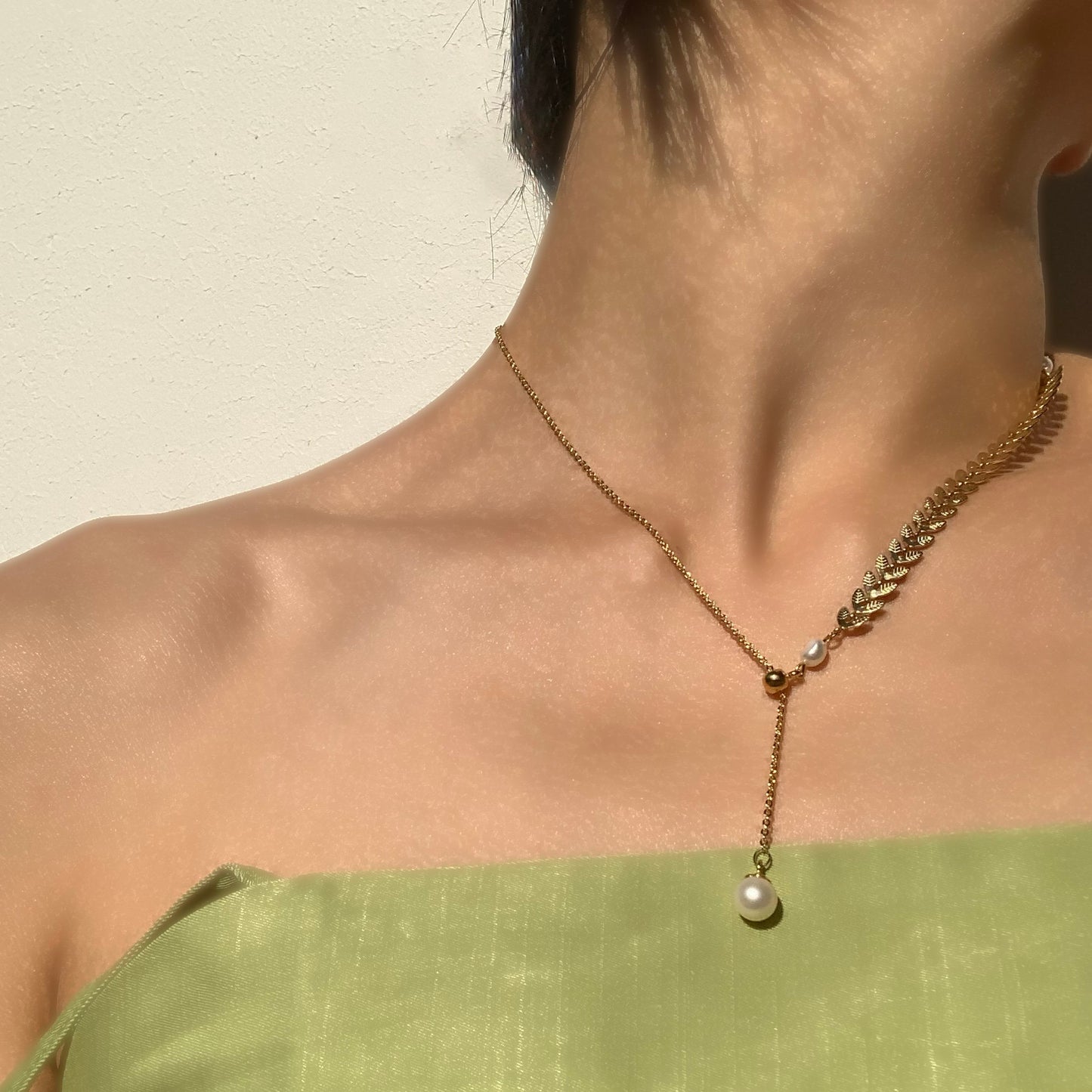 Gold Wheat Adjustable Pearl Necklace Gift for Her