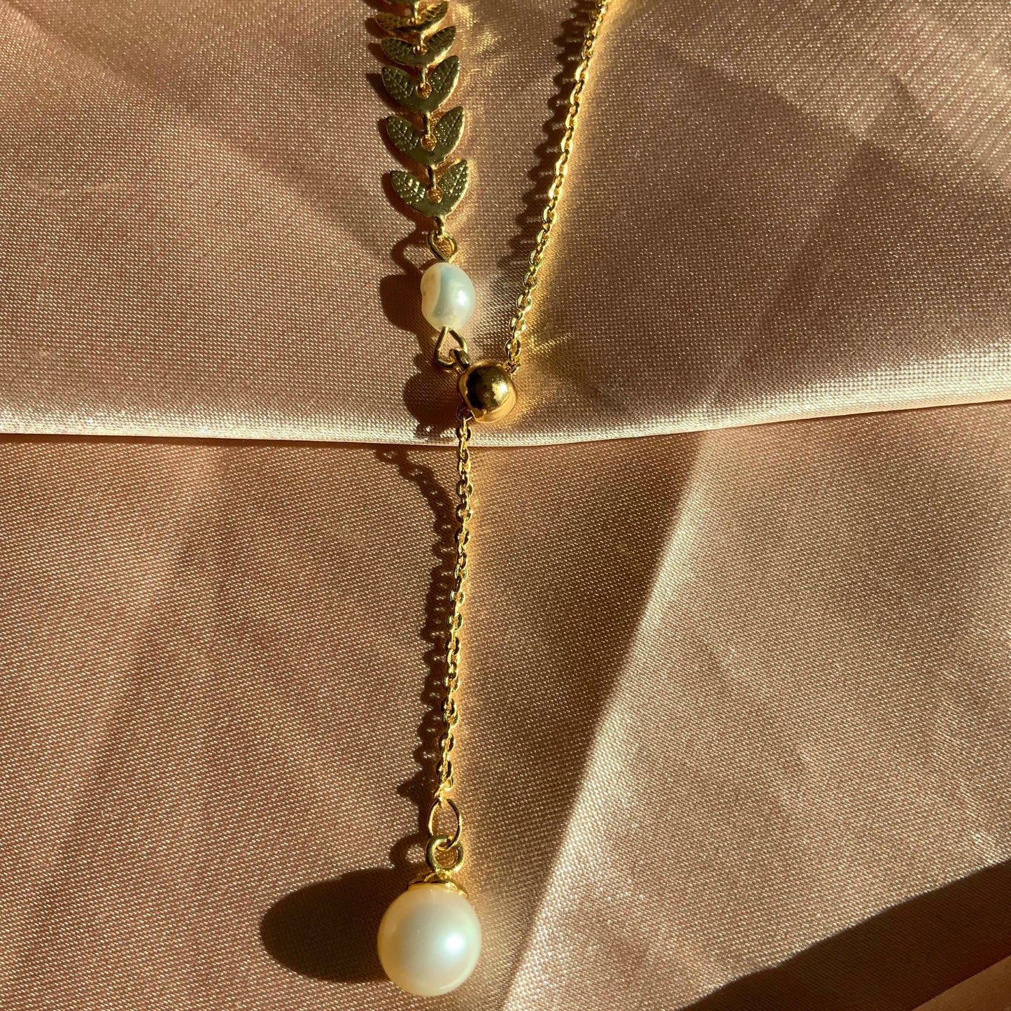 Gold Wheat Adjustable Pearl Necklace Gift for Her