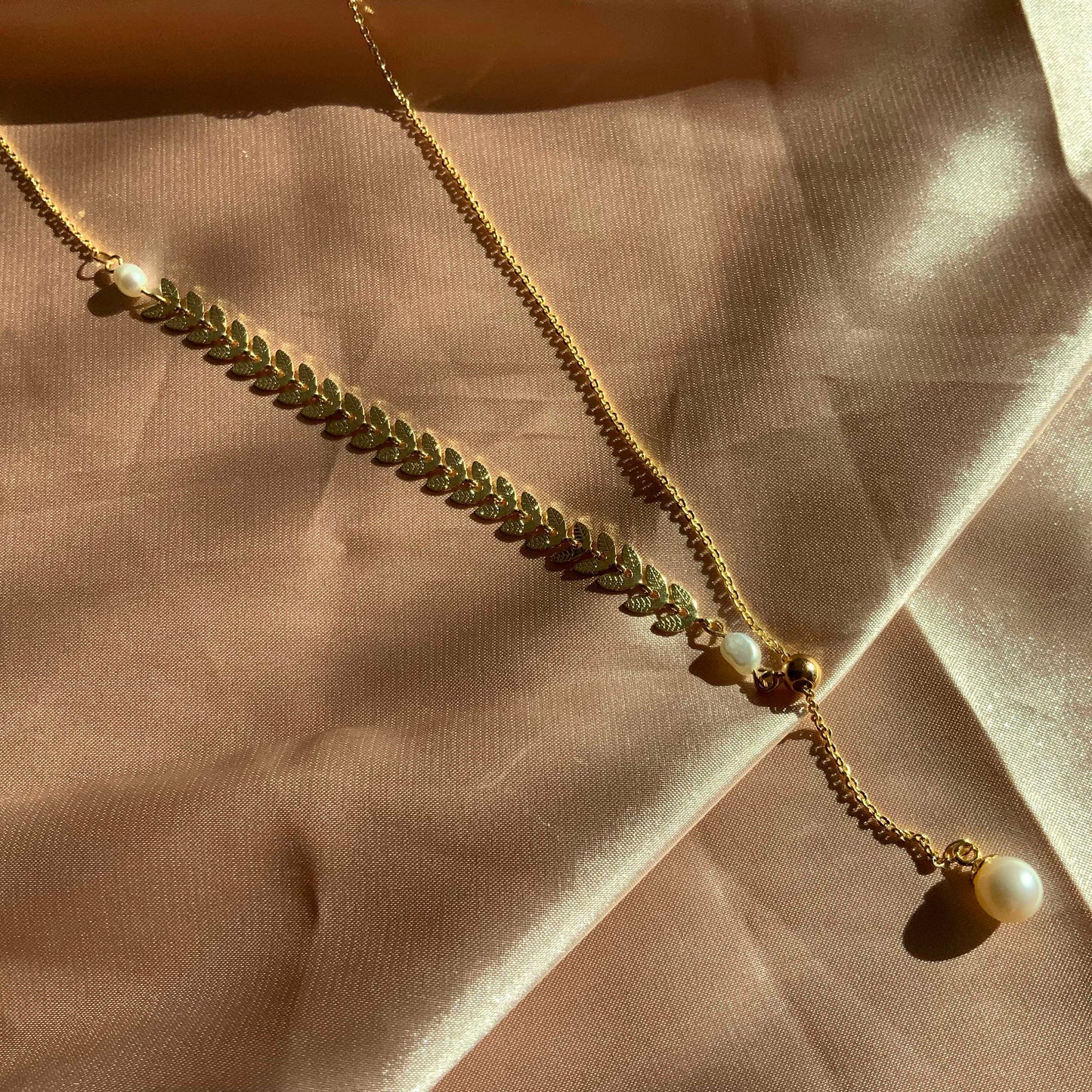 Gold Wheat Adjustable Pearl Necklace Gift for Her