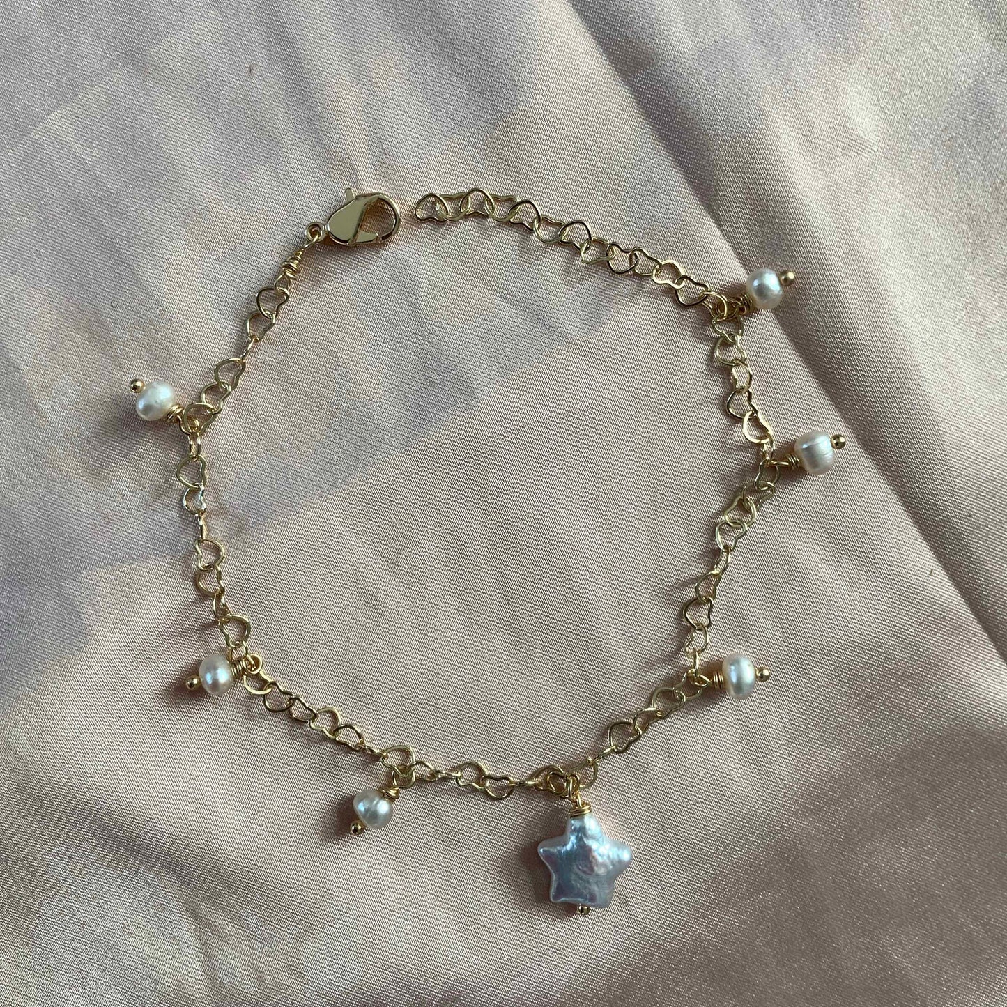 Natural Star Pearl Love Heart Chain Bracelet Gift For Her
