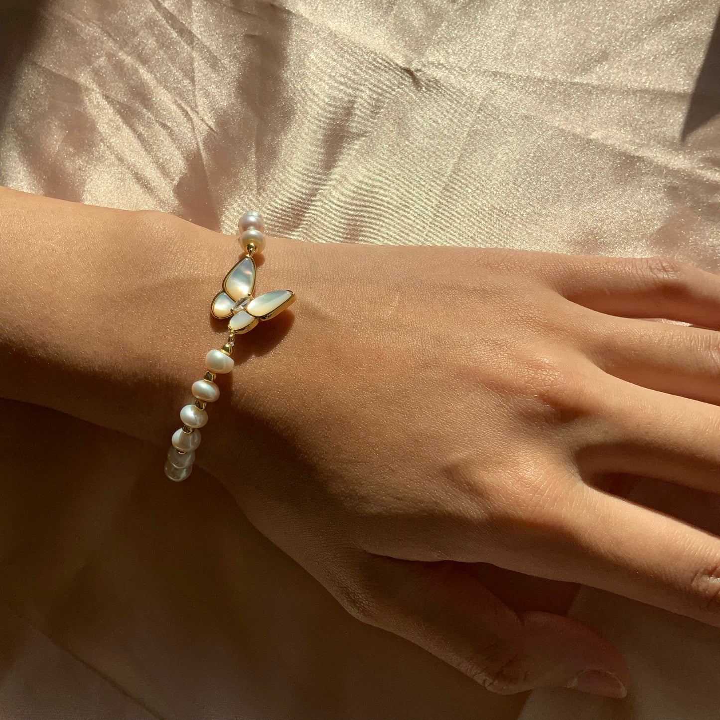 Butterfly Fully Beaded Pearl Bracelet