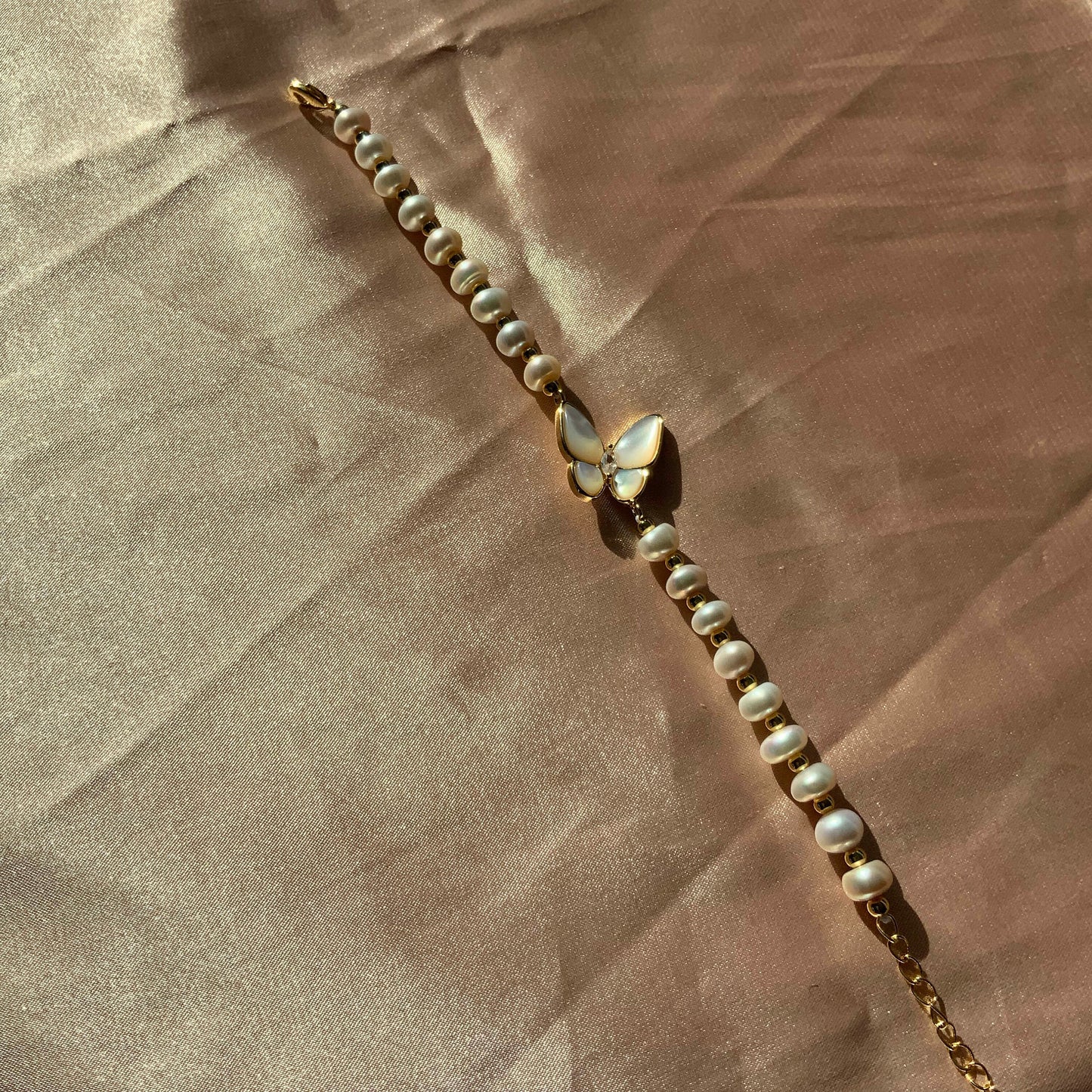 Butterfly Fully Beaded Pearl Bracelet
