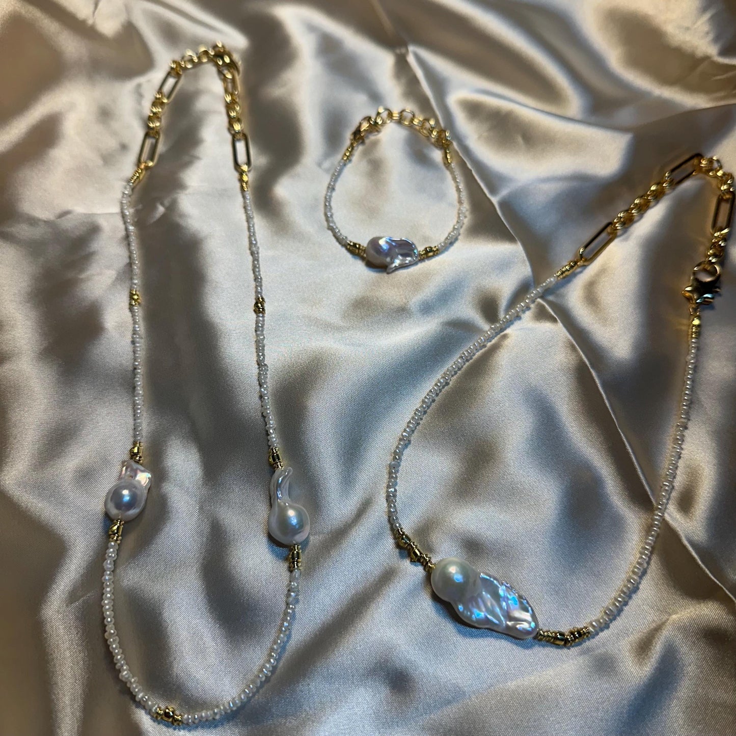 Flame Ball Pearl Seed Pearl Gold Filled Necklace Gift For Her Beaded Pearl Necklace