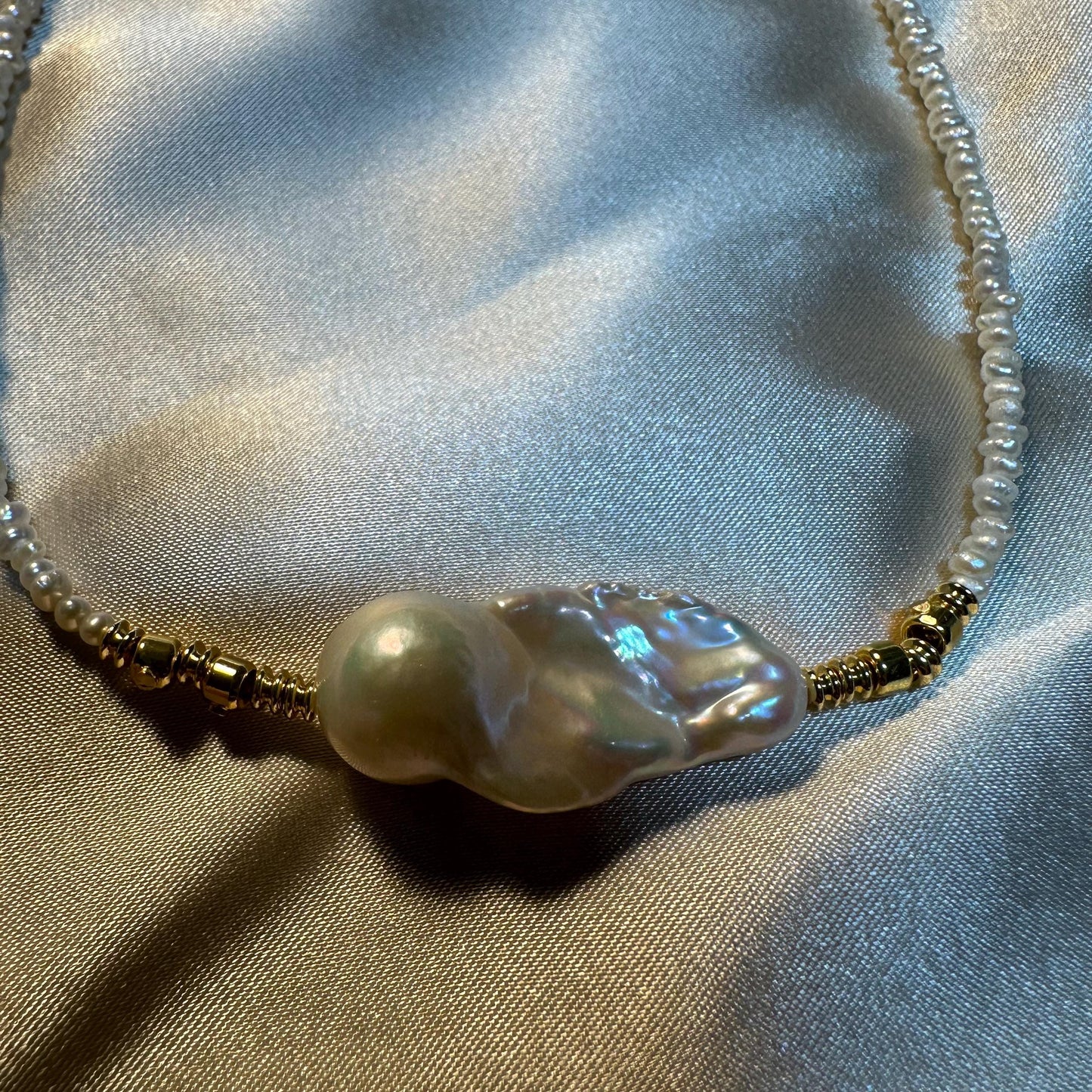 Flame Ball Pearl Seed Pearl Gold Filled Necklace Gift For Her Beaded Pearl Necklace