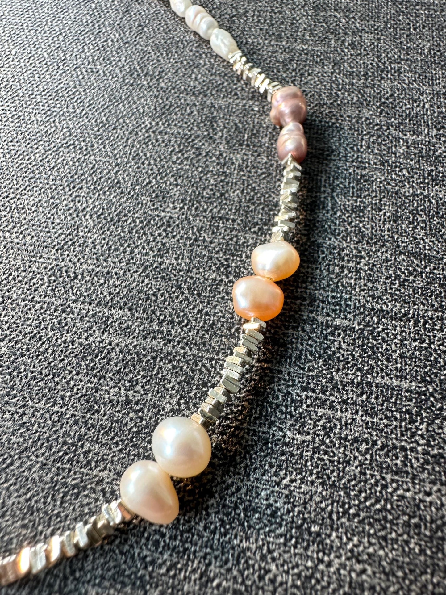 Heart clasp Sterling Silver strand necklace Gift For Her multicolor beaded freshwater pearl Necklace