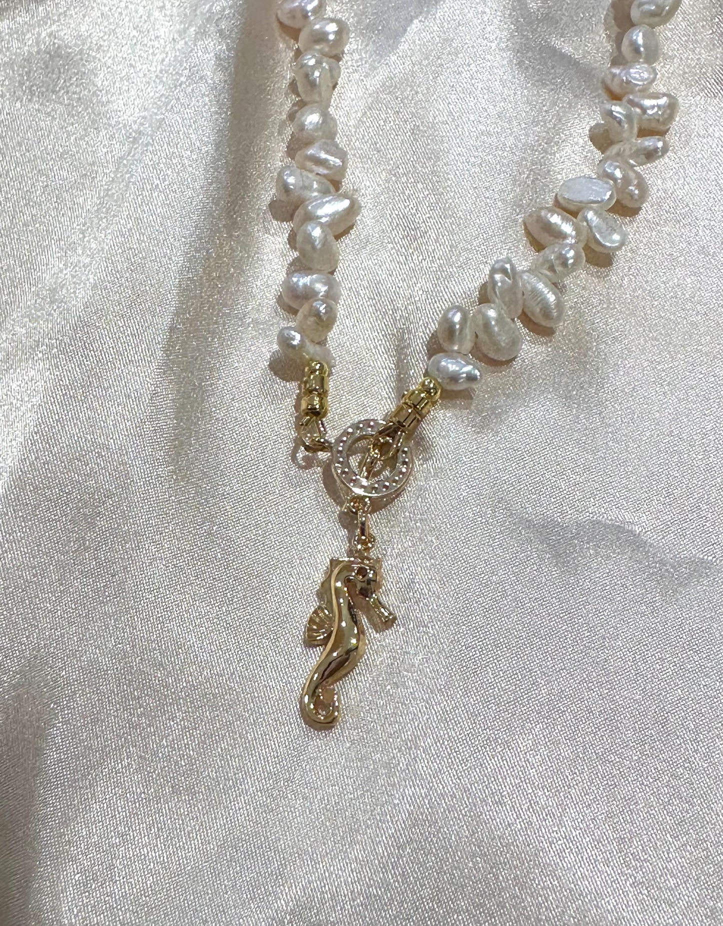 Seahorse 18K Gold Fill Freshwater Irregular Pearls Necklace Gift For her