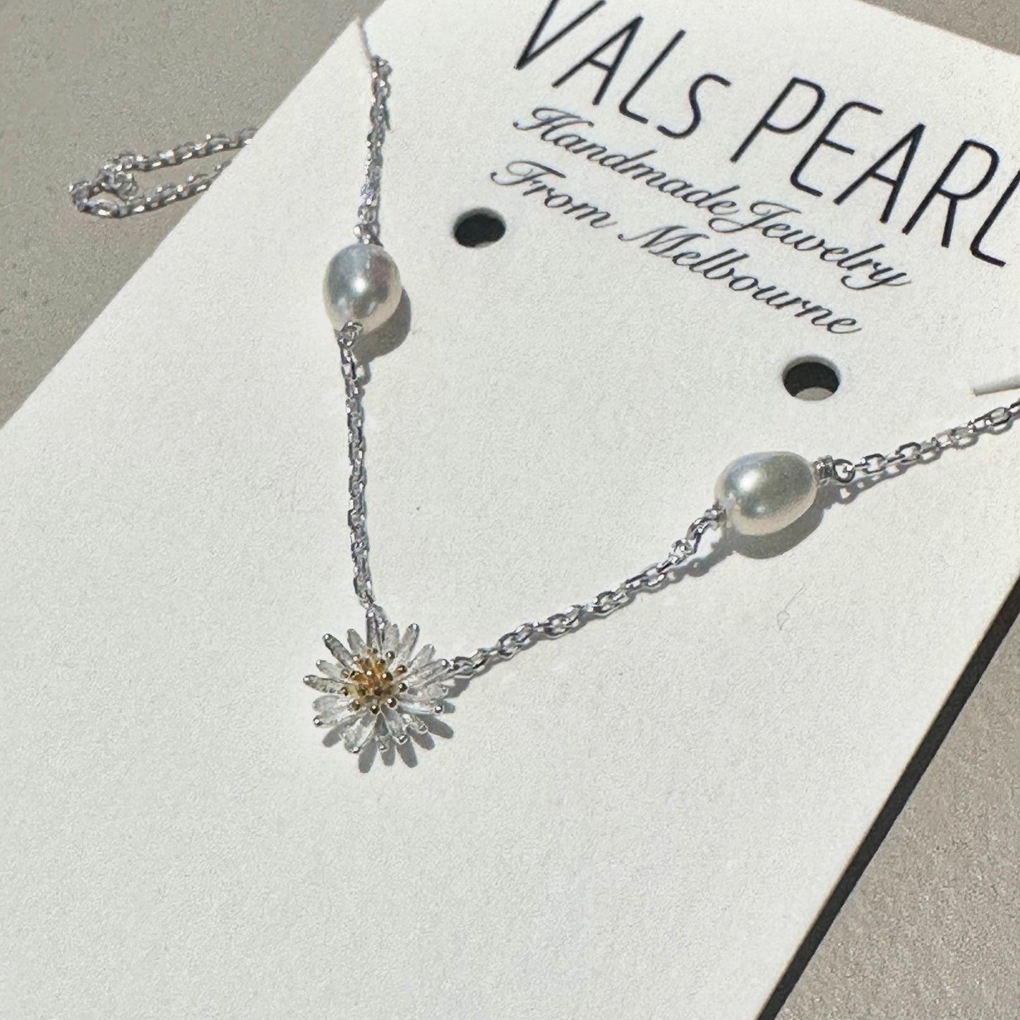 Sterling Silver Pearl Necklace Daisy Necklace Gift For Her