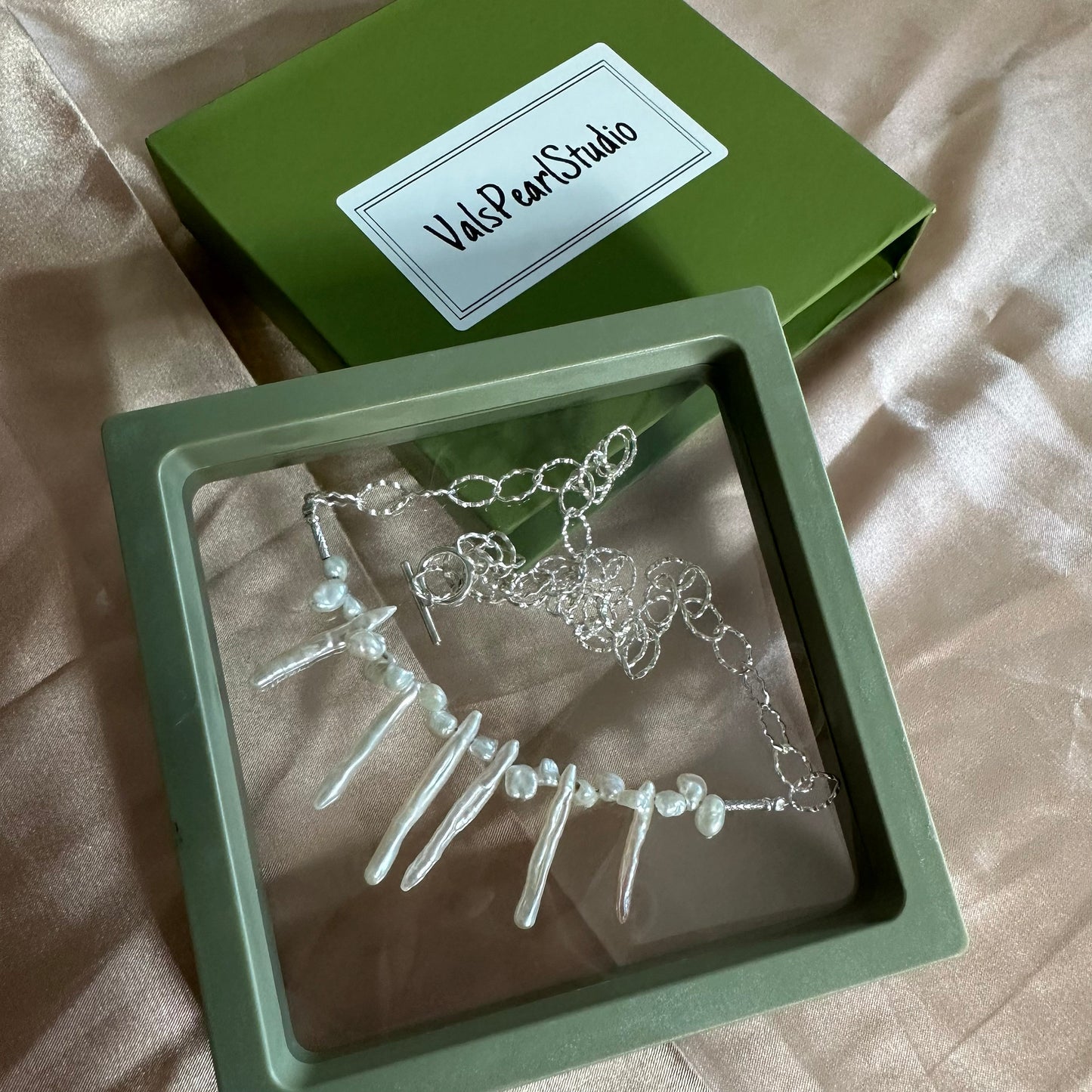 Spike Stick Pearl Link Necklace