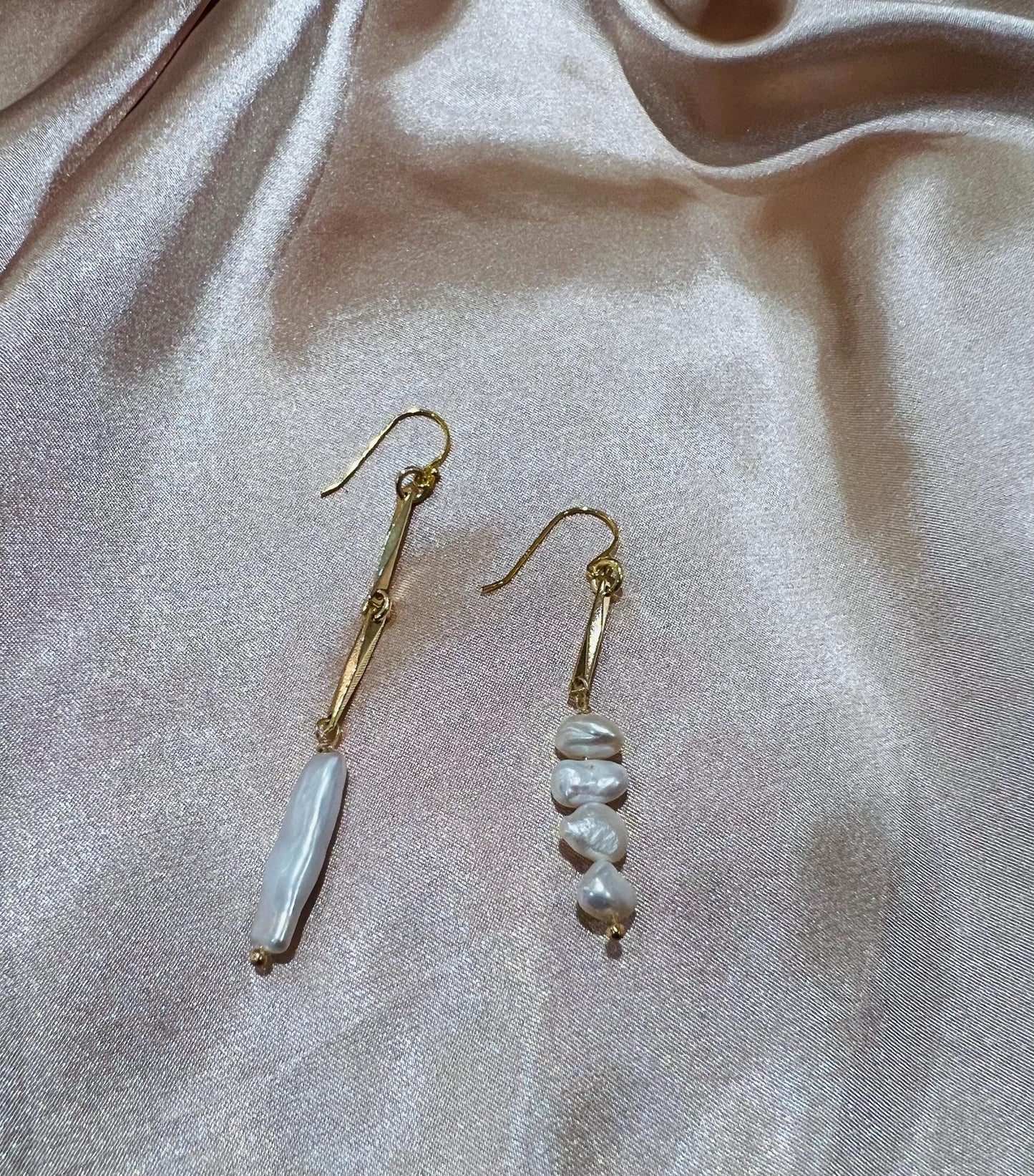 Asymmetric Biwa Gold Earrings