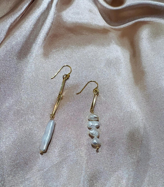 Asymmetric Biwa Gold Earrings
