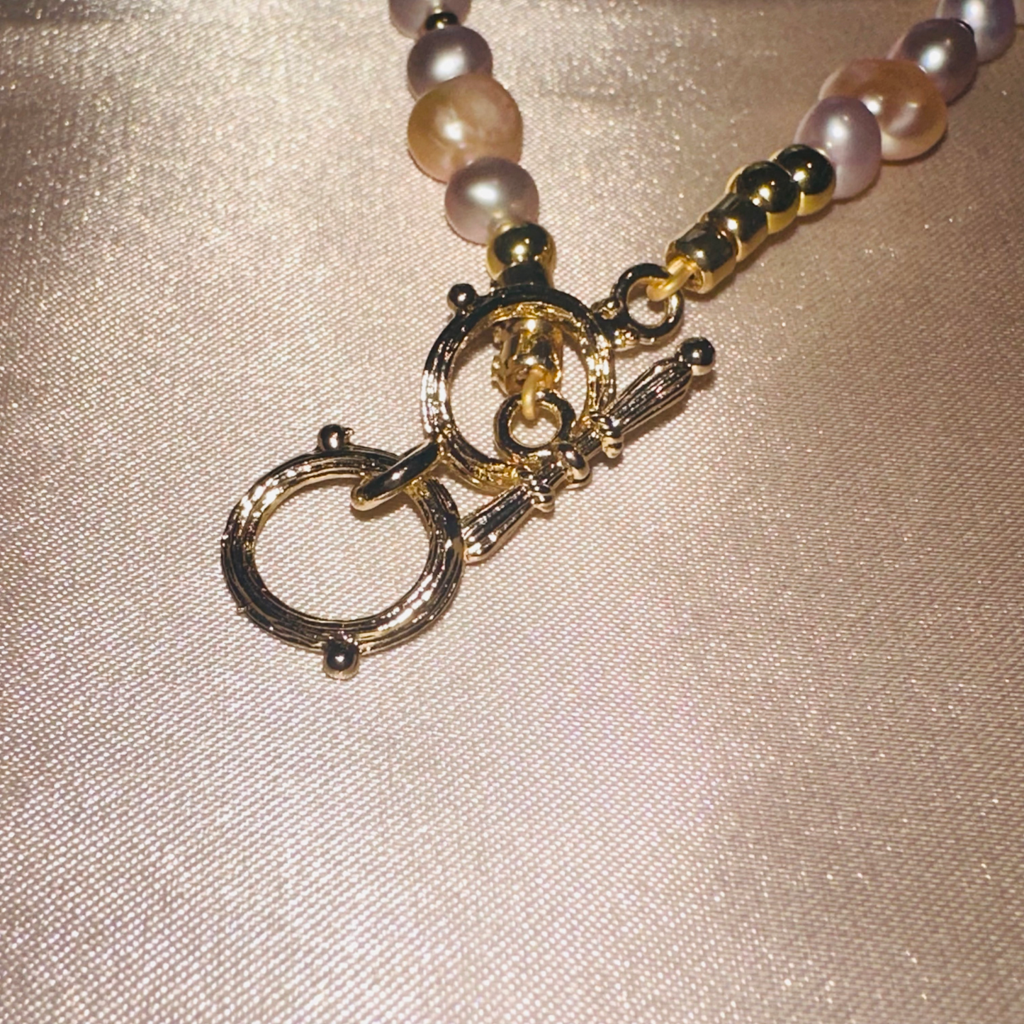 Multi-Tone Pearl Necklace with Gold Spacers