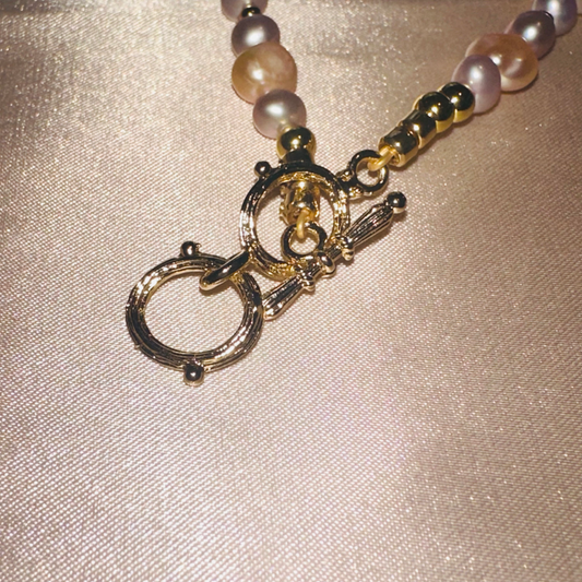 Multi-Tone Pearl Necklace with Gold Spacers