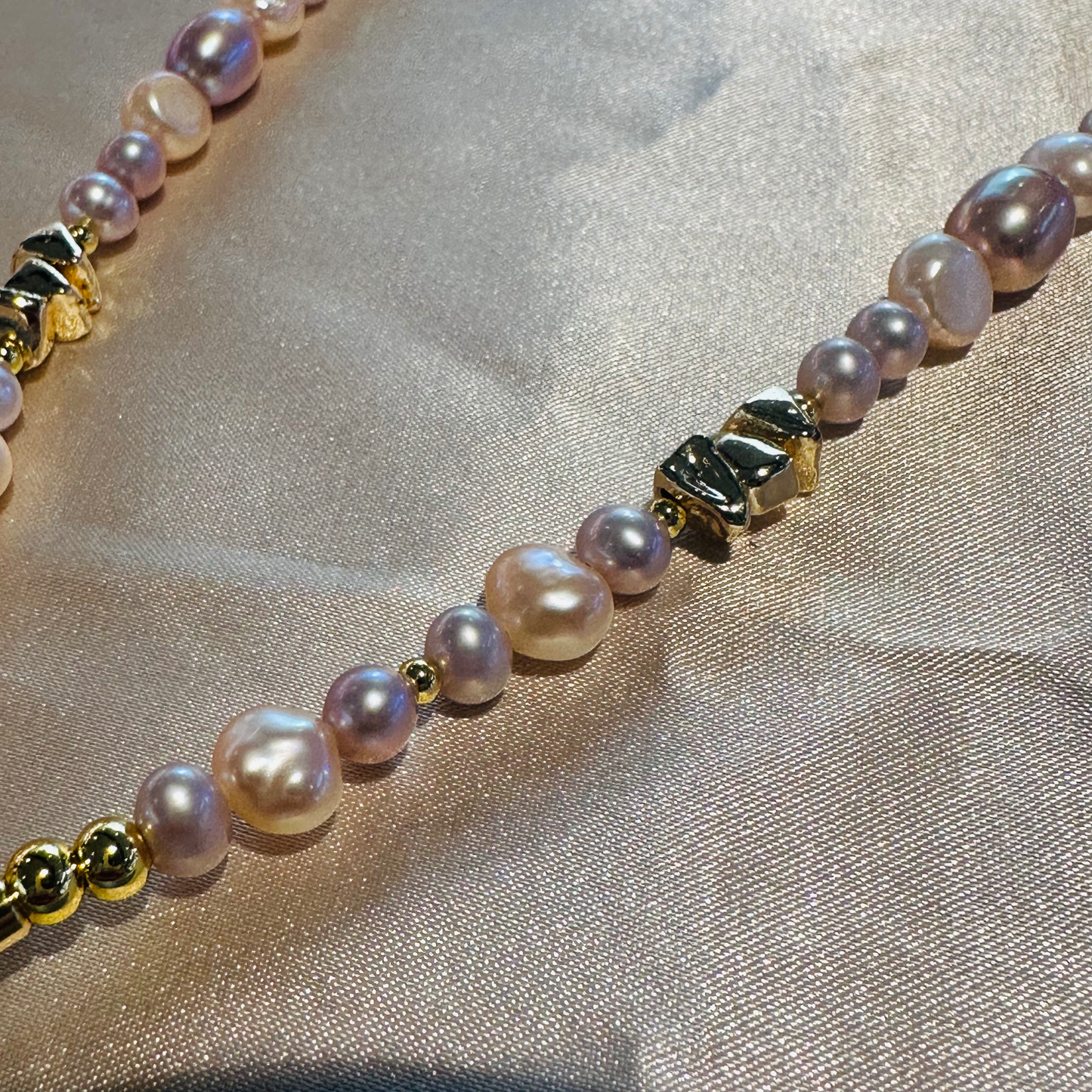 Multi-Tone Pearl Necklace with Gold Spacers