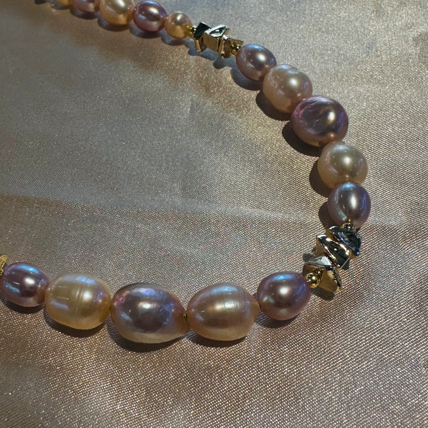 Multi-Tone Pearl Necklace with Gold Spacers