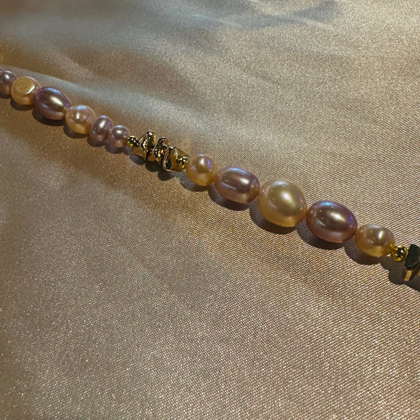 Multi-Tone Pearl Necklace with Gold Spacers