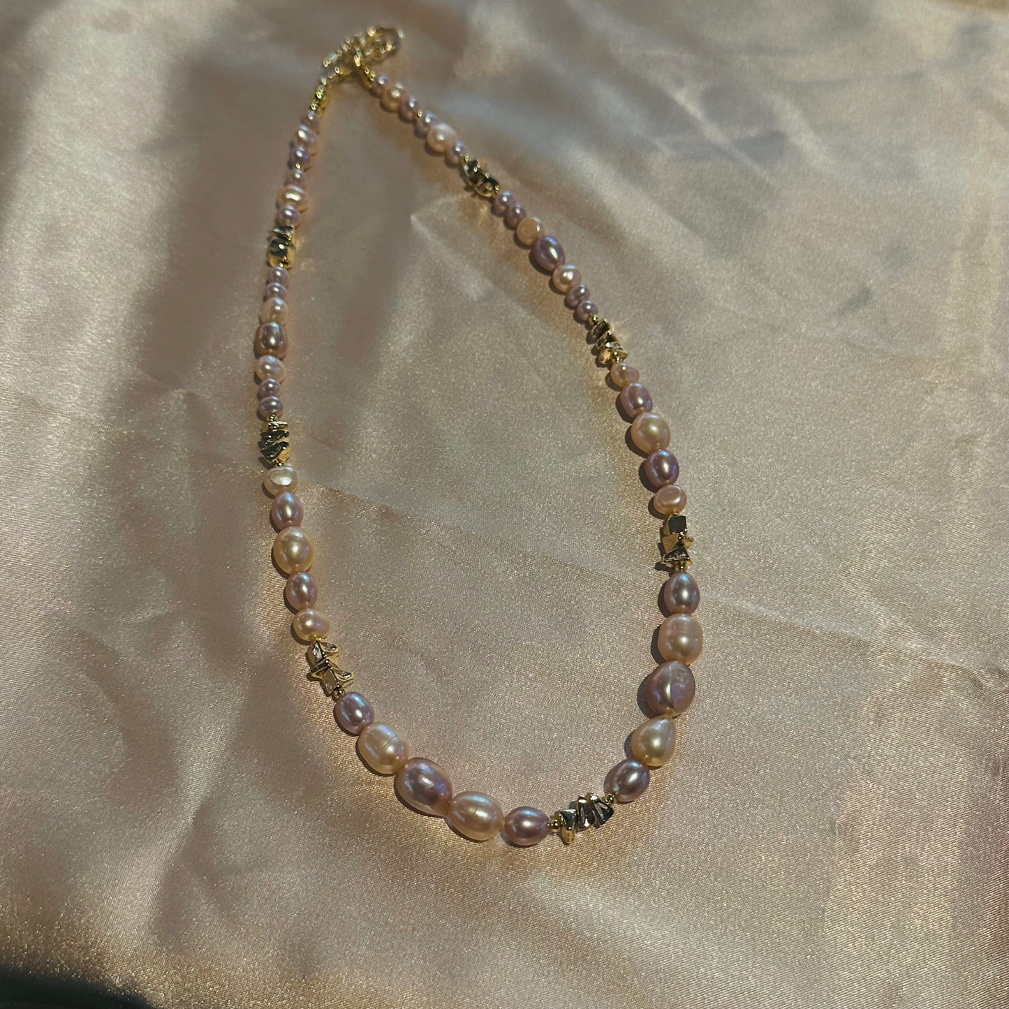 Multi-Tone Pearl Necklace with Gold Spacers