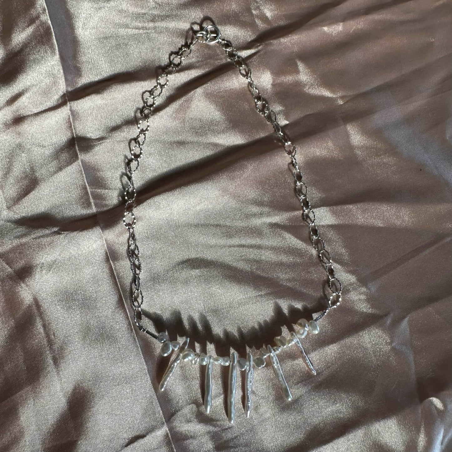 Spike Stick Pearl Link Necklace