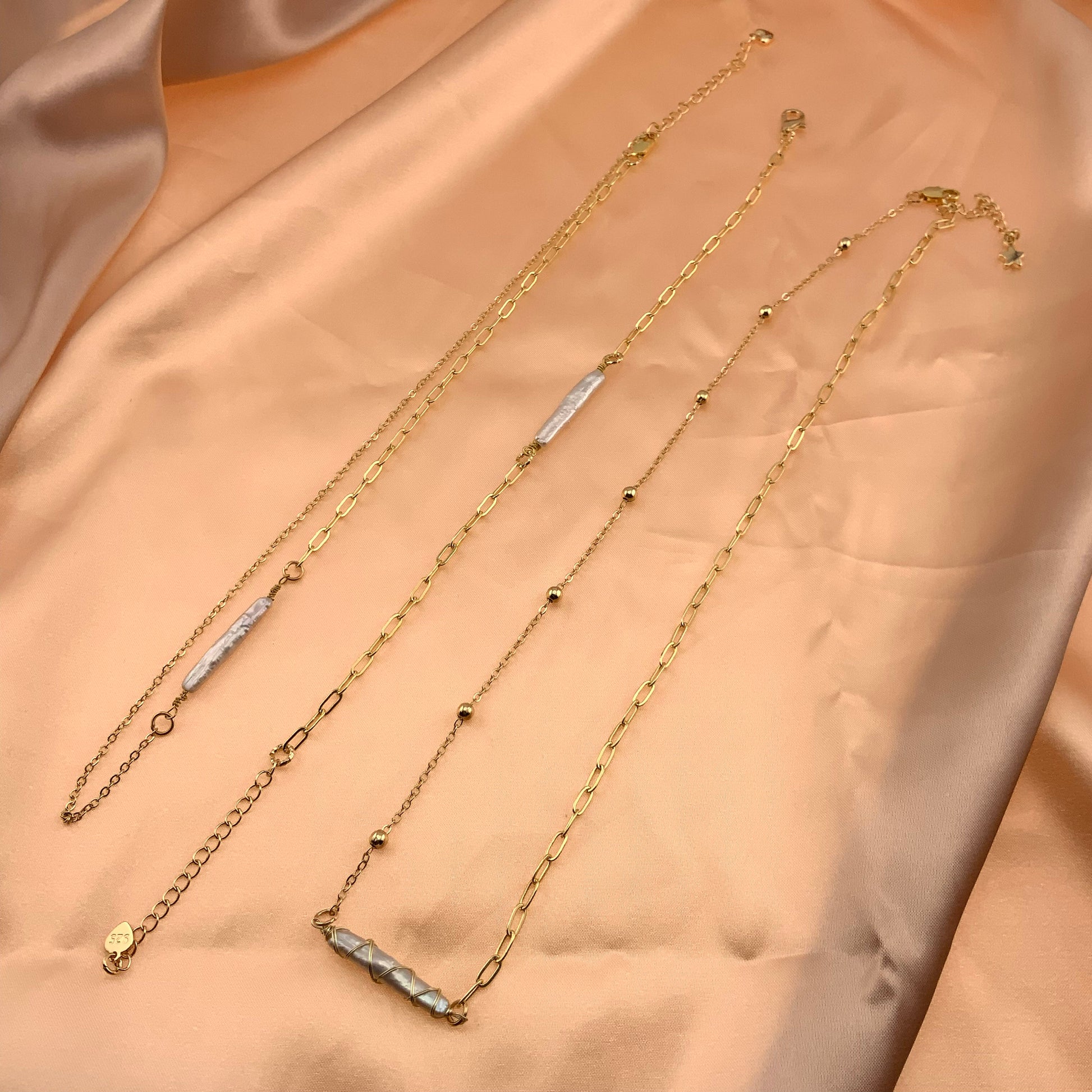 14k Gold PlatedBiwa Stick Pearl Dainty Necklace