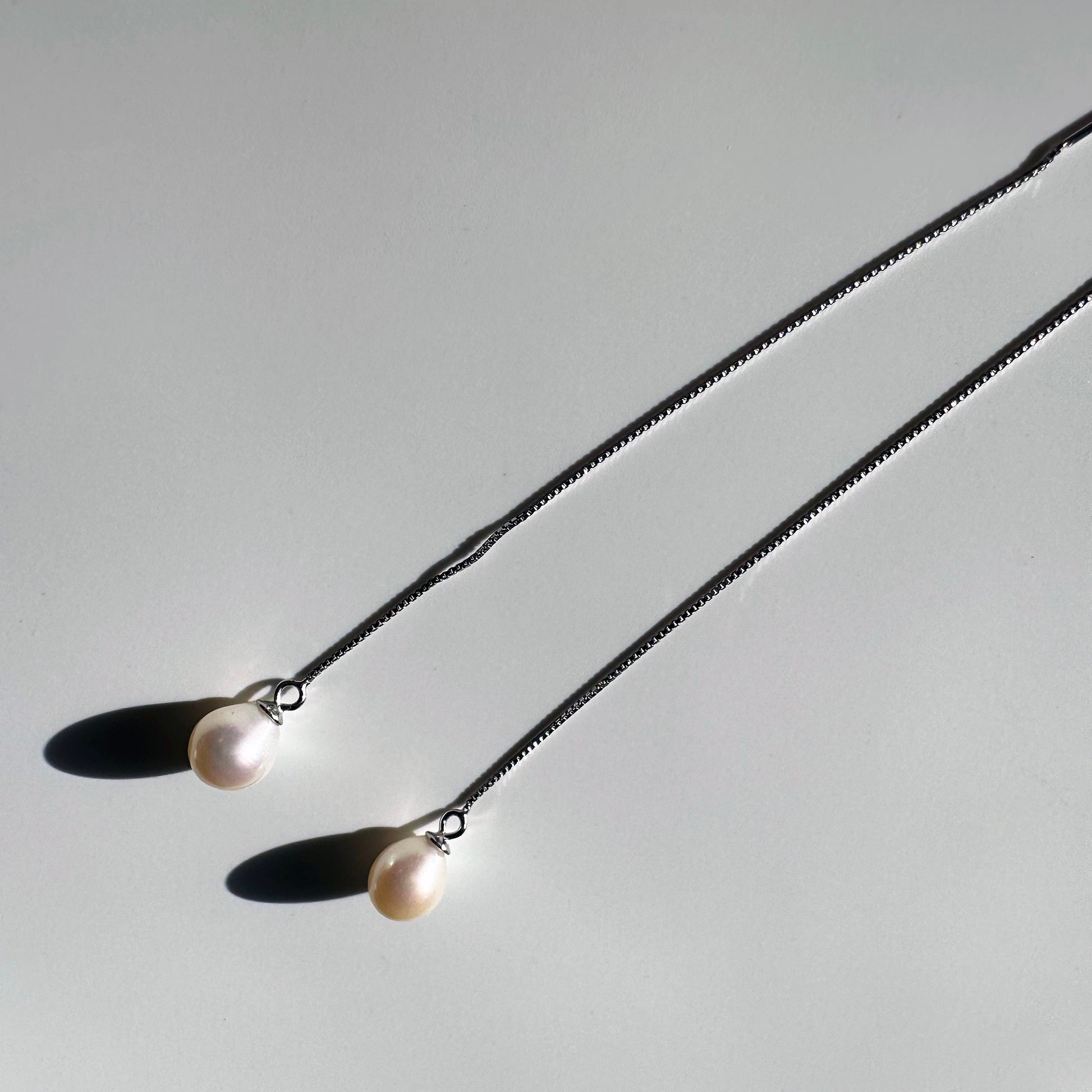 Sterling silver pearl threader earrings