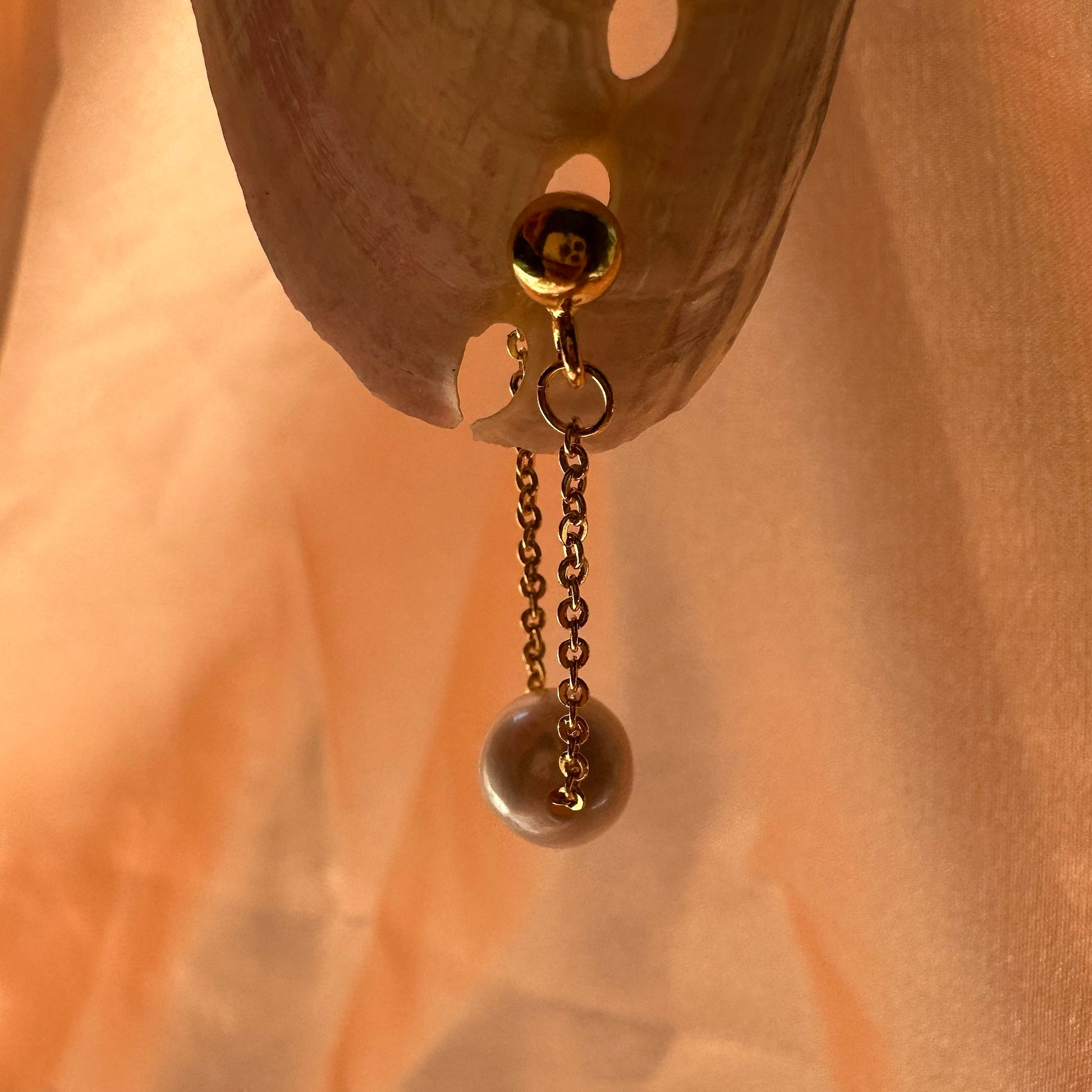 Sterling Silver Drifting Pearl Earrings Gold Plated Chain Gift for her
