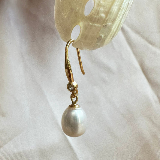 Minimalist Earrings Sterling Silver Pearl Hoop Earrings Gold Gift for her