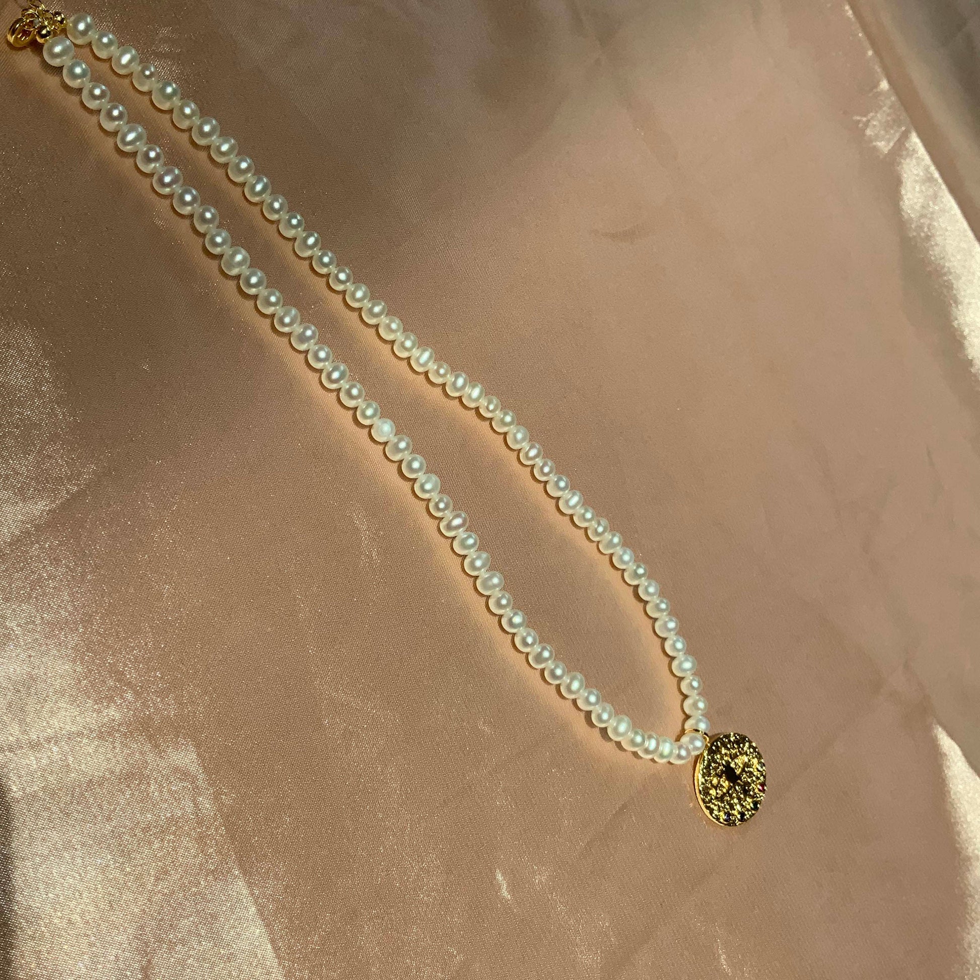 Evil Eye Pendant 18K Gold Plated Pendant Necklace Fully Beaded Pearl Necklace Gift For Her