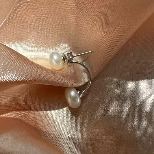 Sterling Silver Pearl Front Back Stud Jacket Earrings