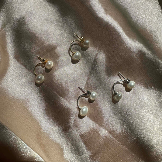 Sterling Silver Pearl Front Back Stud Jacket Earrings