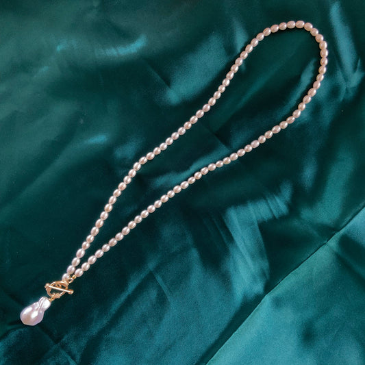Flame Ball Pearl Gold Vermeil Statement Necklace Gift For Self Her Fully Beaded Necklace Baroque Pearl OT Clasp