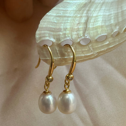 Minimalist Earrings Sterling Silver Pearl Hoop Earrings Gold Gift for her