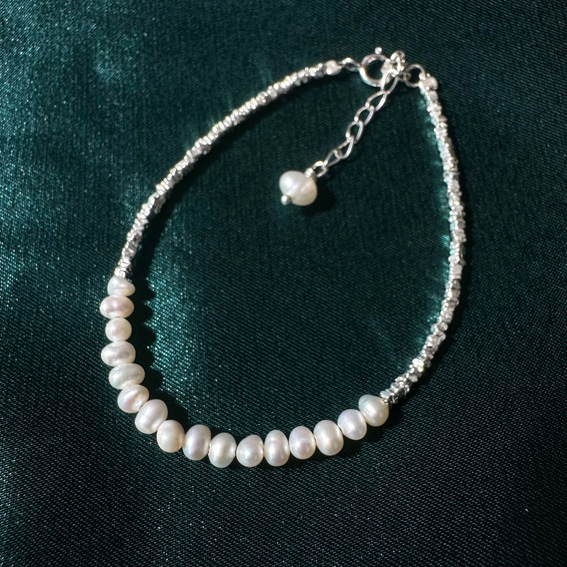 Sterling Silver Beaded Bracelet Bridal Pearl Beaded Bracelet Dainty Chain bracelet