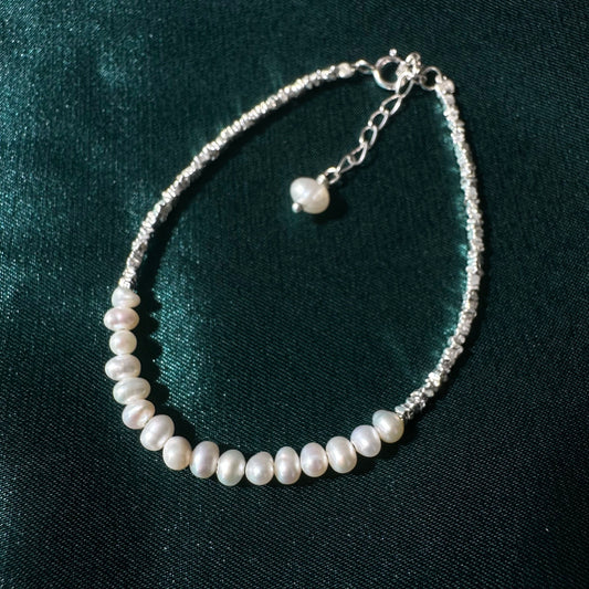 Sterling Silver Beaded Bracelet Bridal Pearl Beaded Bracelet Dainty Chain bracelet