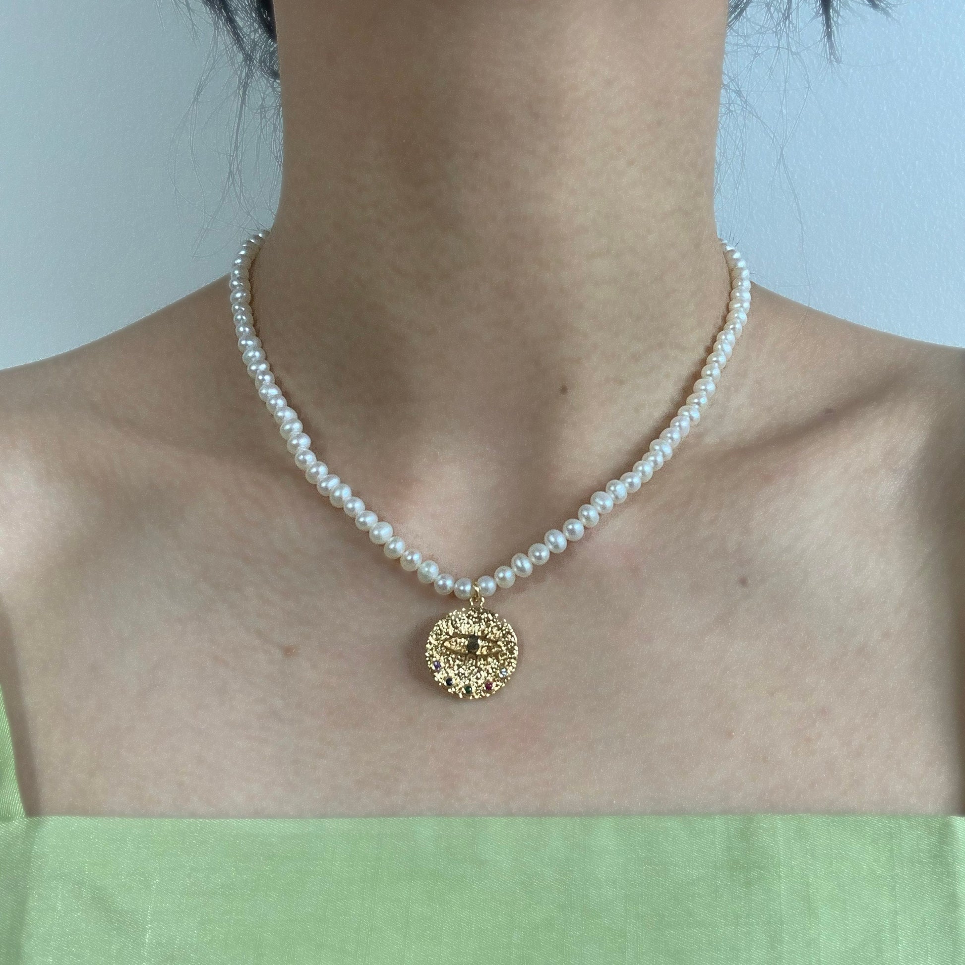 Evil Eye Pendant 18K Gold Plated Pendant Necklace Fully Beaded Pearl Necklace Gift For Her