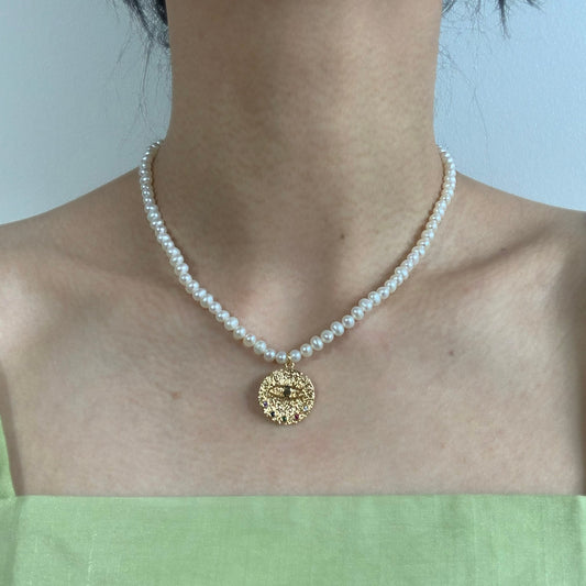 Evil Eye Pendant 18K Gold Plated Pendant Necklace Fully Beaded Pearl Necklace Gift For Her