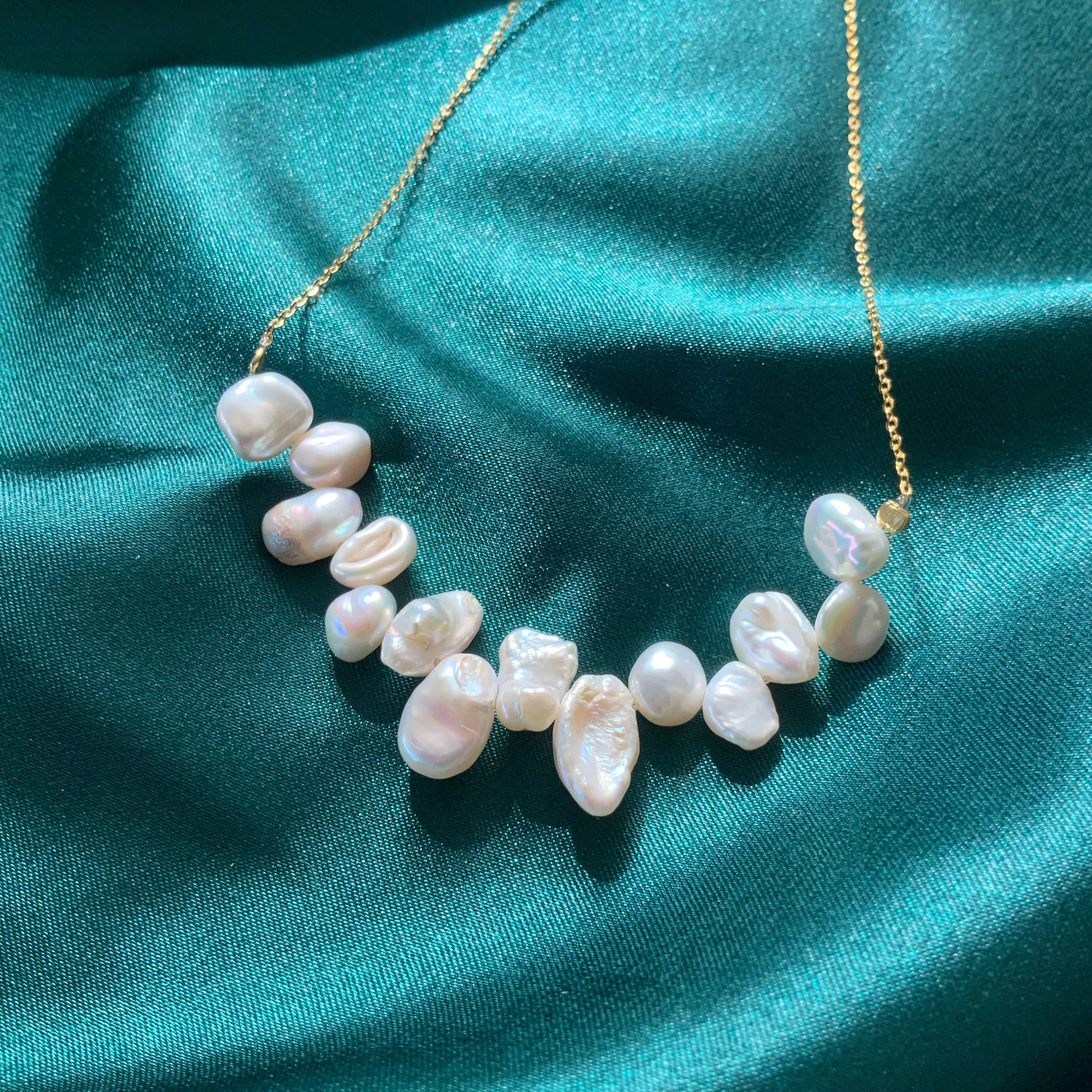 Sterling Silver Plated with Gold Irregular Pearl Necklace Pearl Bar Necklace Keshi Pearls Necklace Gift For Her Dainty Chain