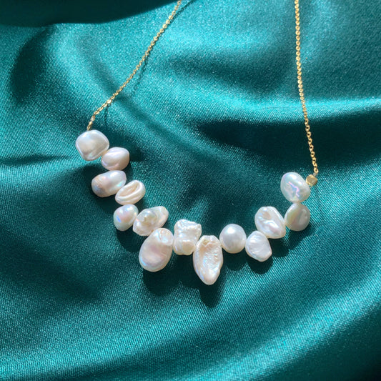Sterling Silver Plated with Gold Irregular Pearl Necklace Pearl Bar Necklace Keshi Pearls Necklace Gift For Her Dainty Chain
