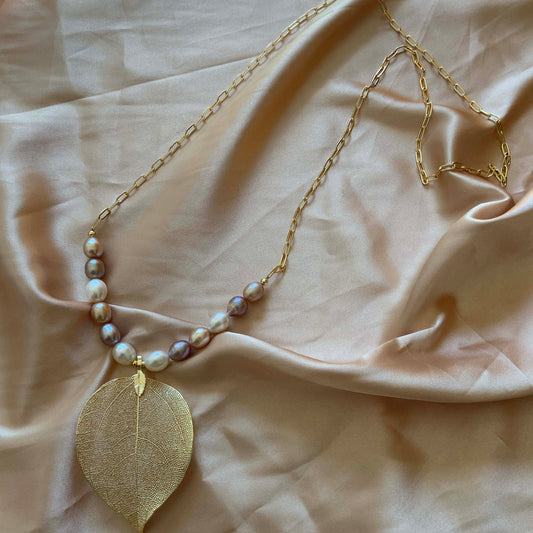 Natural Gold Leaf Necklace Pearl Necklace