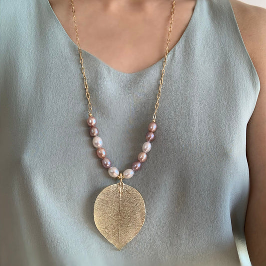 Natural Gold Leaf Necklace Pearl Necklace
