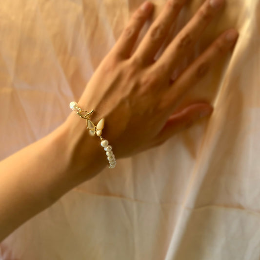 Butterfly Fully Beaded Pearl Bracelet