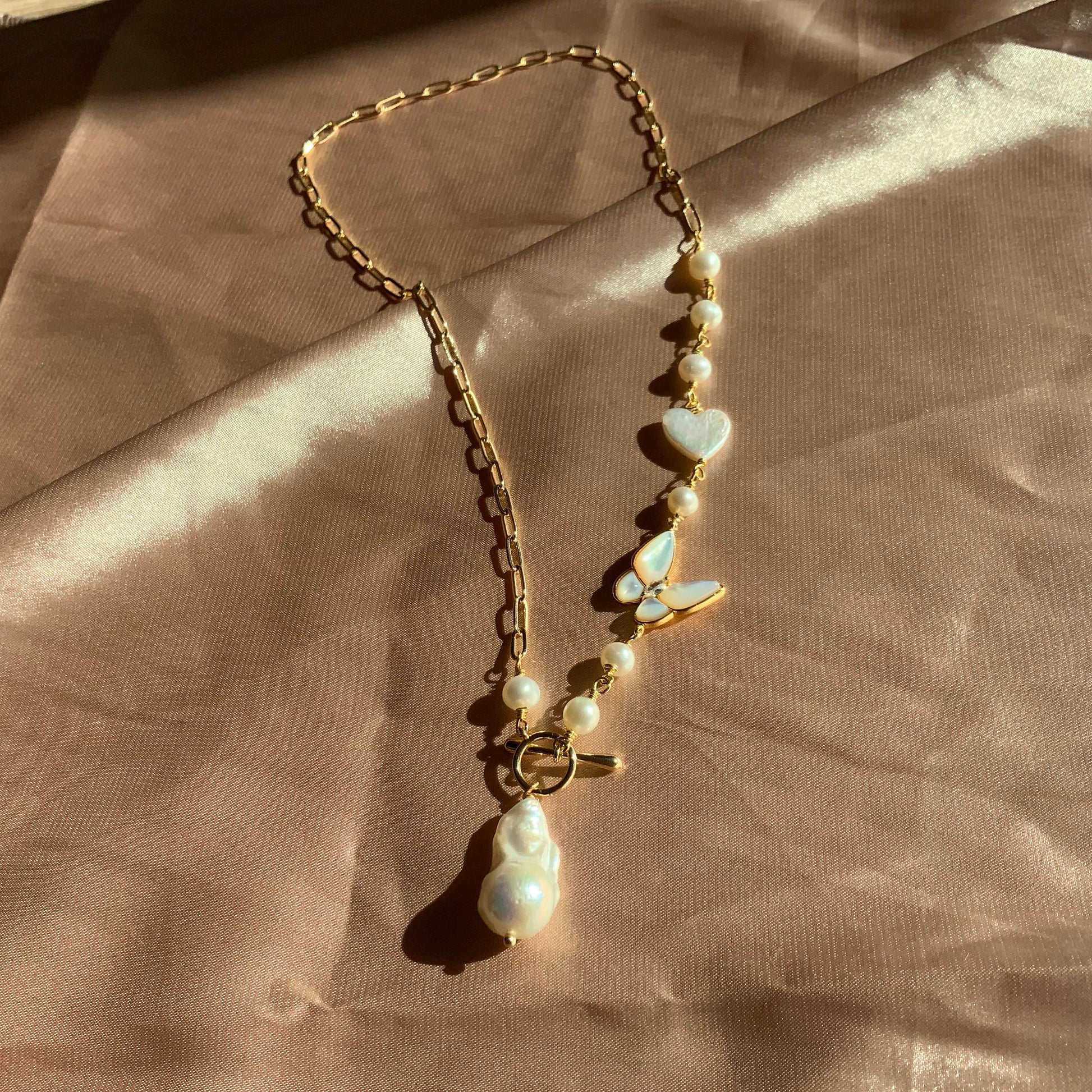 Freshwater Baroque Pearl Pendant Necklace Butterfly Love Heart Necklace Gift for her
