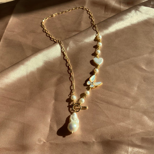 Freshwater Baroque Pearl Pendant Necklace Butterfly Love Heart Necklace Gift for her