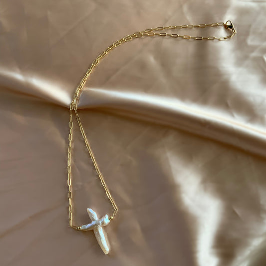 Cross Pearl Pendant Necklace Gift For Her