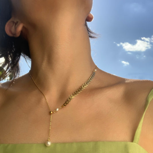 Gold Wheat Adjustable Pearl Necklace Gift for Her