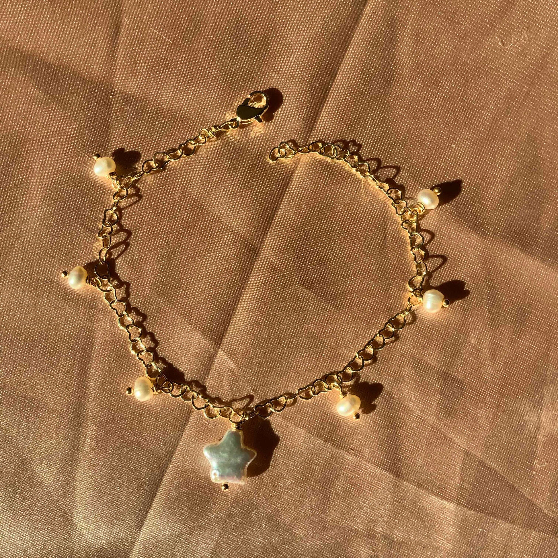 Natural Star Pearl Love Heart Chain Bracelet Gift For Her