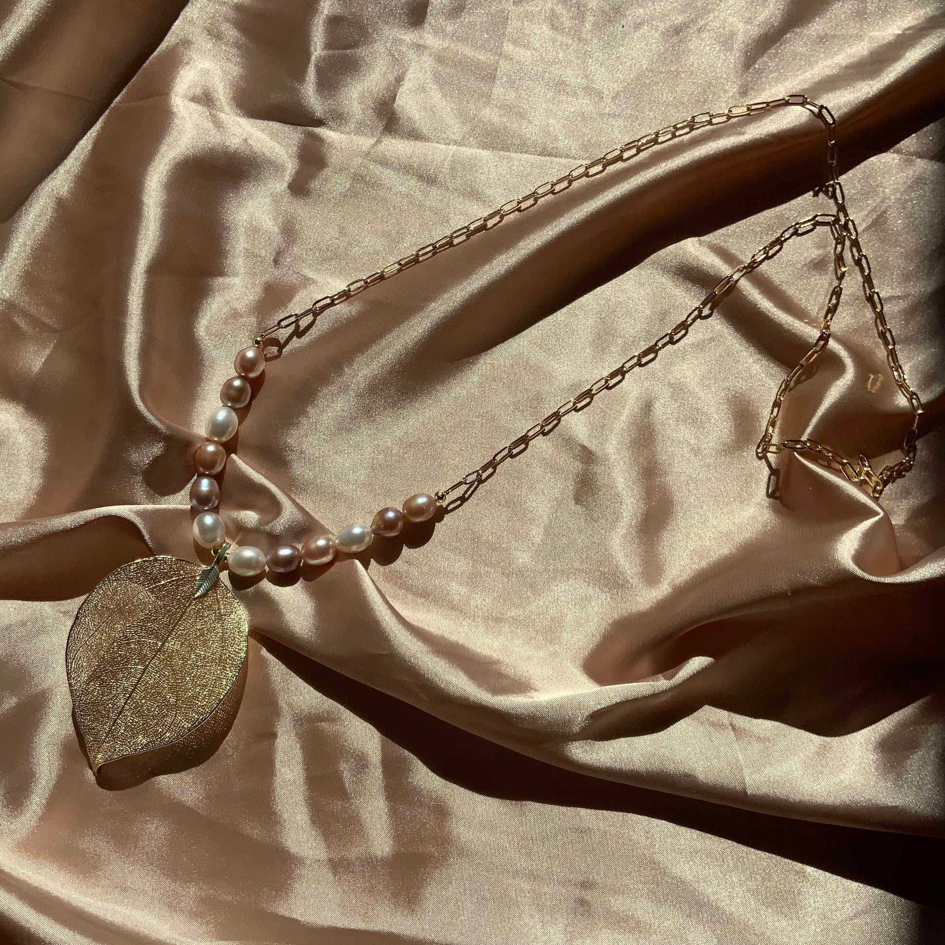 Natural Gold Leaf Necklace Pearl Necklace