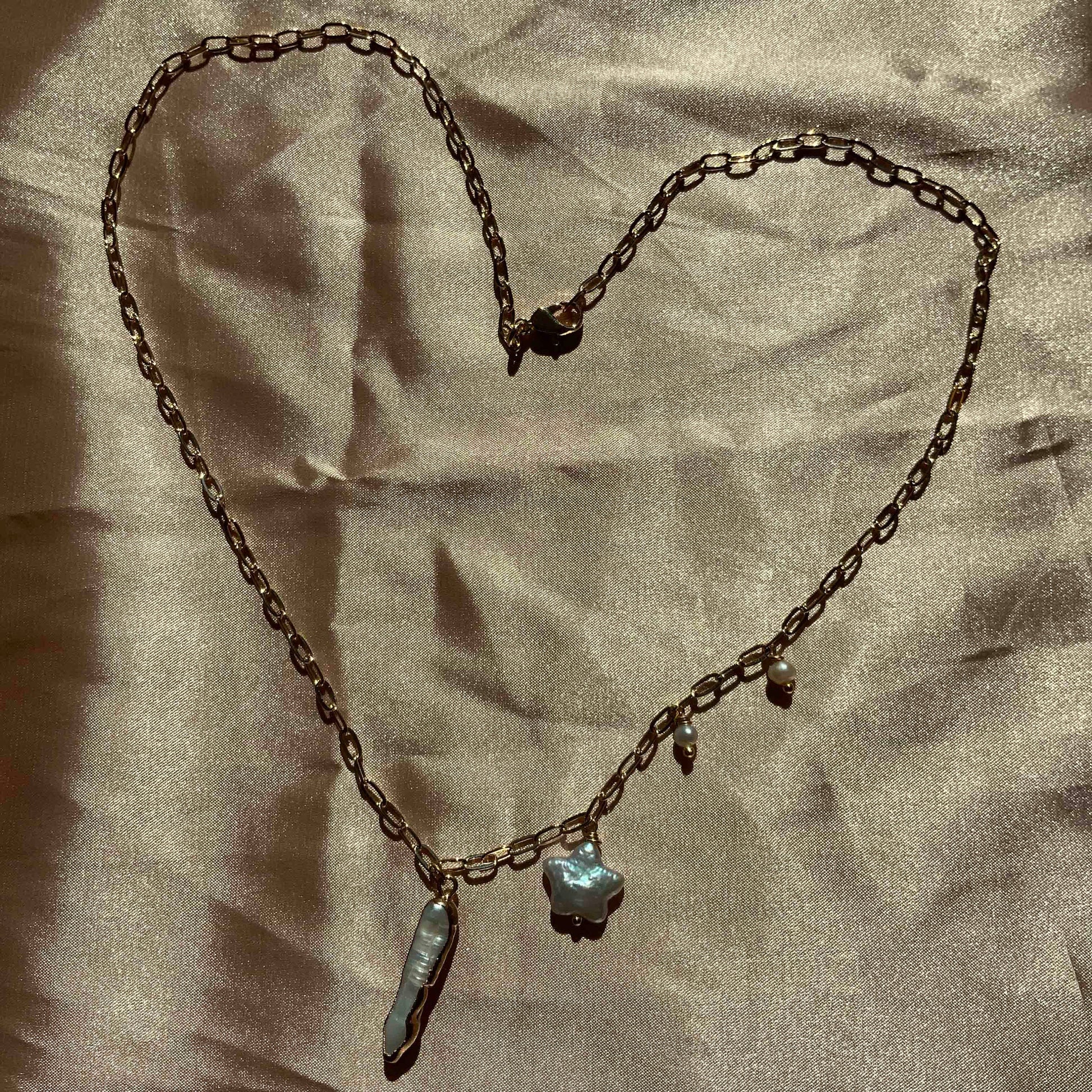 Star Biwa Stick Pearl Pendant Chain Necklace