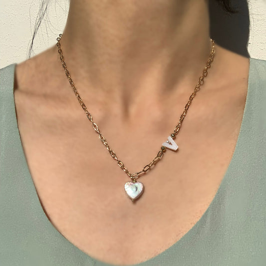 Heart Pearl Letter Necklace - Personalized Gift