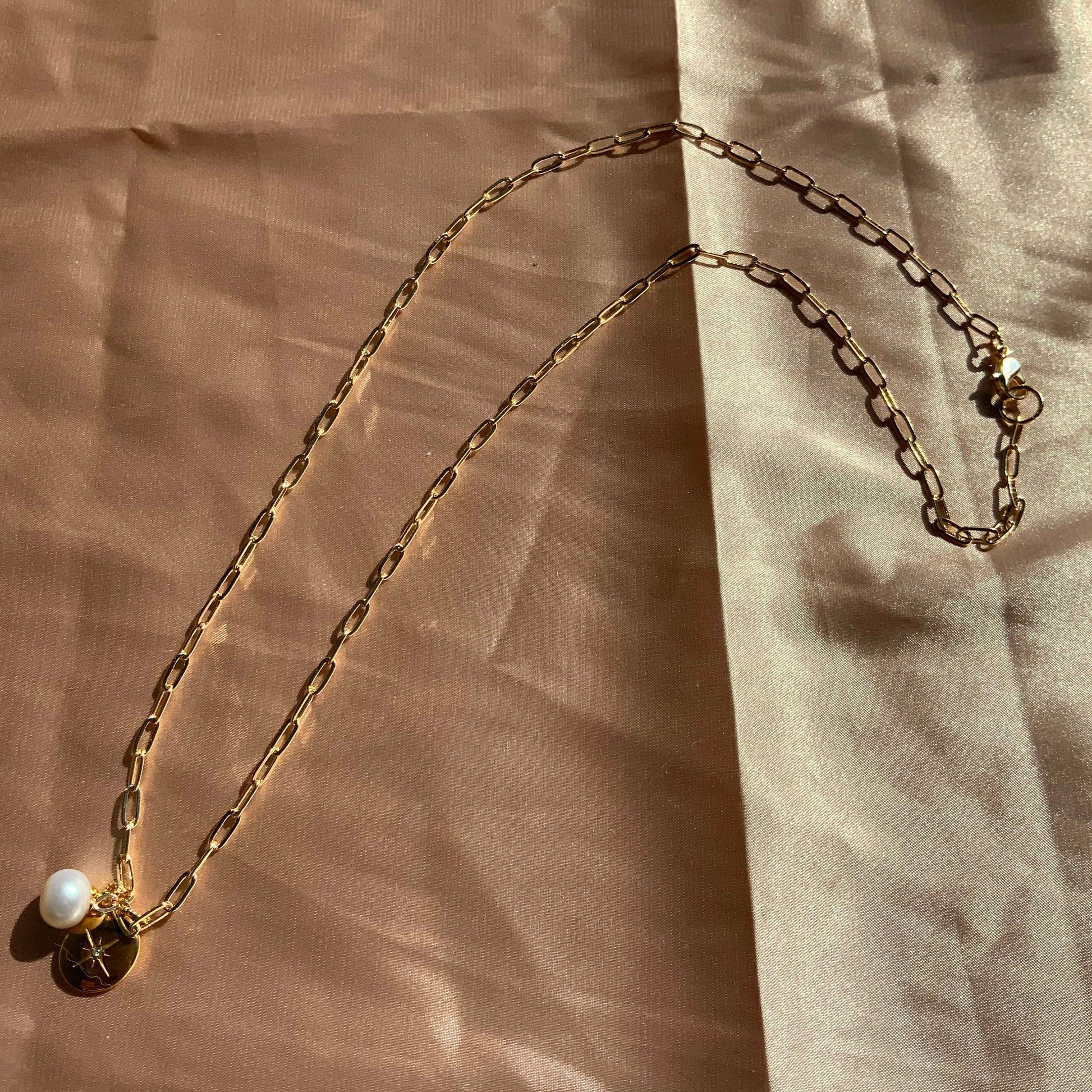Star Burst Pendant Pearl Charm Necklace