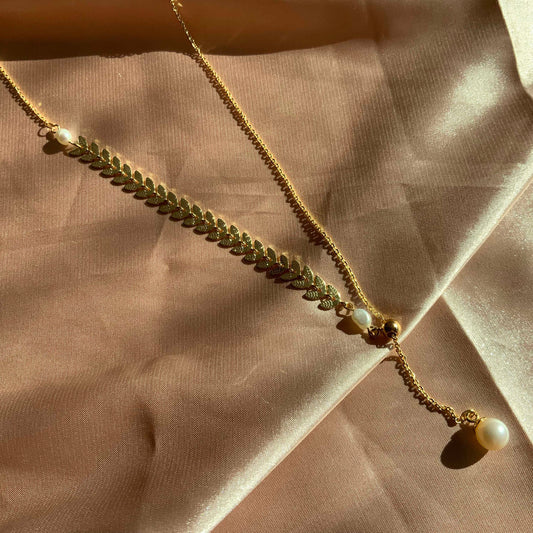Gold Wheat Adjustable Pearl Necklace Gift for Her